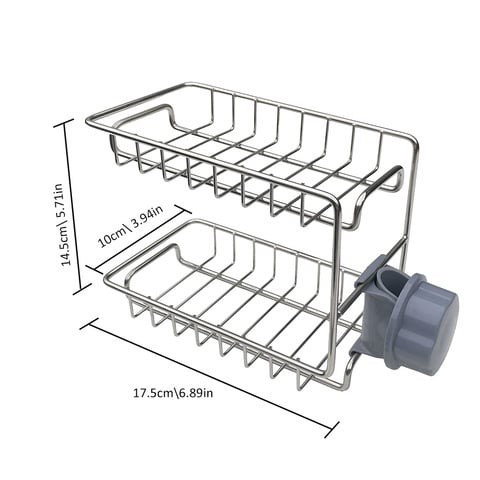 Decdeal - 2-Layer Faucet Rack Stainless Steel Hollow Ventilation Drainage Free Punching Kitchen Sink Storage Rack