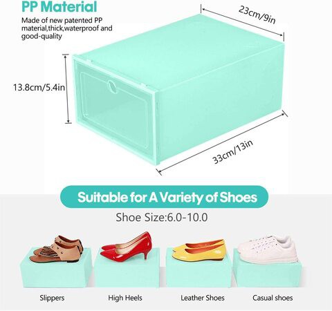 Doreen 18pcs Plastic Shoe Storage Box Stackable Clear Shoe Organizer Portable Flip Lid Dust Proof Shoes Container Drawer for Home Store（white 6pcs+pink 6pcs+green 6pcs）（GC924A 6pcs+GC925A 6pcs+GC1233A