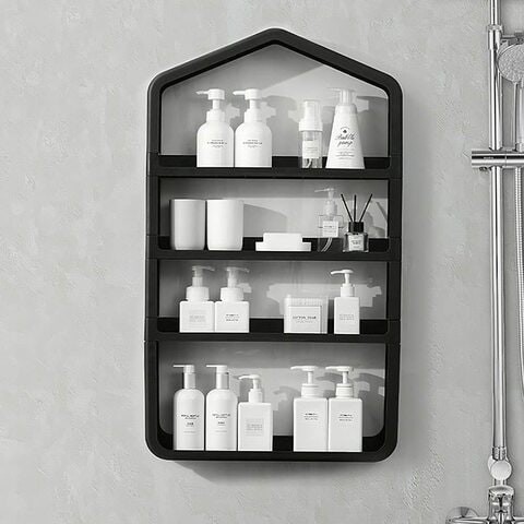 Jjone Multi-Layer Storage Shelf Cosmetic Organizer, Nail-Free Vanity Storage Racks For Home Bathroom Organizer (A-Black)