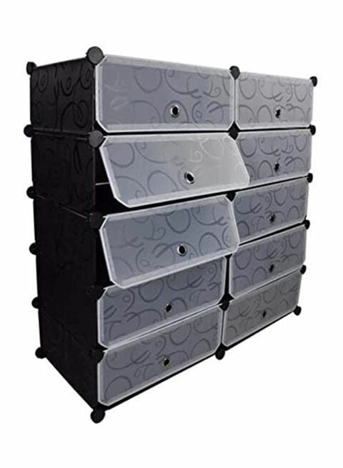 10-Cubes Rectangular Storage Shoe Cabinet Grey 95x95x37centimeter