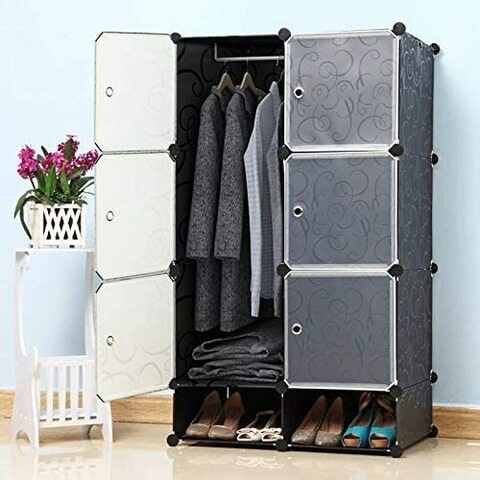 Dayong Dayong 6 Cubes Diy Wardrobe Storage With 2 Shoe Racks,Plastic Wardrobe Organizer Diy Modular Bookcase Closet System For Bedroom, Living Room, Office