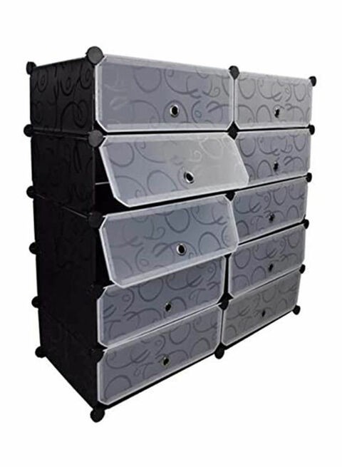 Generic - 10-Cubes Rectangular Storage Shoe Cabinet Grey 95X95X37Centimeter