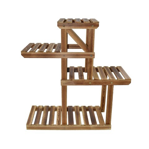 LINGWEI Multi-tier Solid Wooden Higher and Lower Plant Flower Pots Display Stand Holder Shelves For Garden Balcony Livingroom Patio Style-2