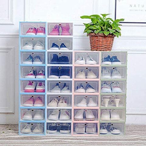 Naor Clear Plastic Stackable Storage Shoe Organizer Box (White 10Pcs)