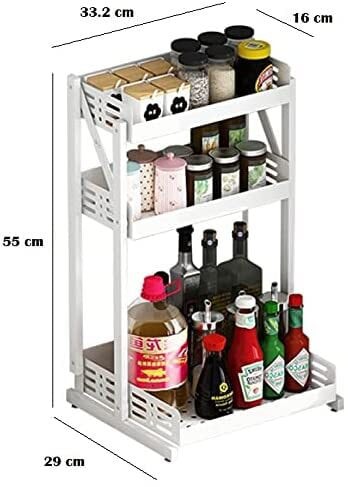 Multifunctional kitchen spice rack countertop s organizer Foldable Storage Shelves, Layered Storage Design, For Kitchen, Toaster, Utensils, Towels, Spice and More (White 3-Tier)