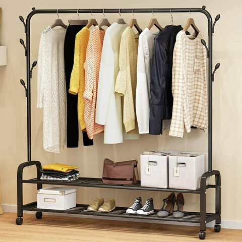 Naor Clothes Rack, Clothing Garment Rack Metal Double Rail Hanging 130Cm-Black