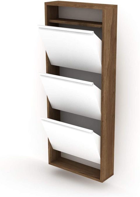 HomeCanvas Wall Mounted Hide Shoe Cabinet - Walnut