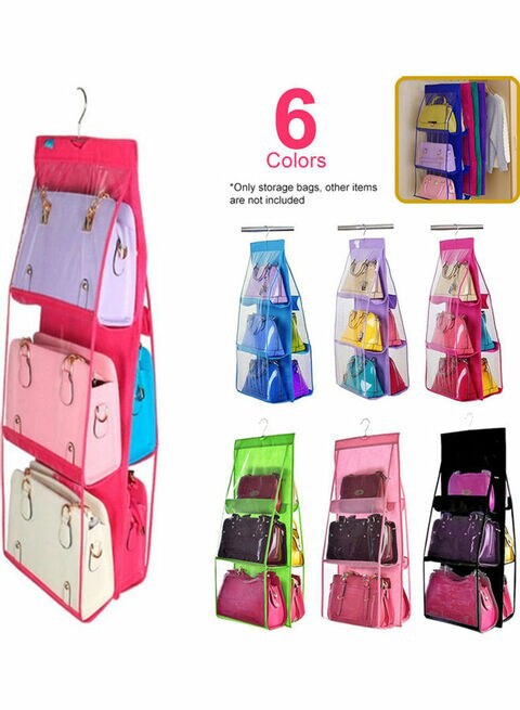 6 Pocket Clear Purse Handbags Organizer Door Closet Shelf Hanging Storage Bag Rose Red 20*10*20cm