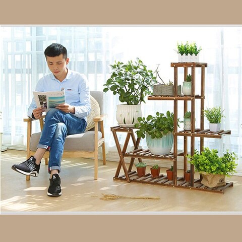 LINGWEI Flower Plant Stand Shelf Bamboo Pot Display Stand Rack Plant Stand Flower Racks Plant Shelf Wooden Stand Flower Shelf Style-1