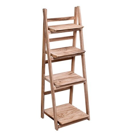 LINGWEI Ladder Design Foldable Wooden Flower Rack Book Shelves Storage Stand Flower Pot Holder For Bedroom Office Restaurants Home Decor 4 floor Natural