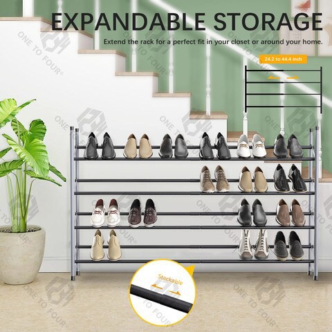 ONE TO FOUR 4-Tier Stackable Shoe Rack, Expandable &amp; Adjustable Shoe Shelf Storage Organizer 24 Pairs Shoe Tower