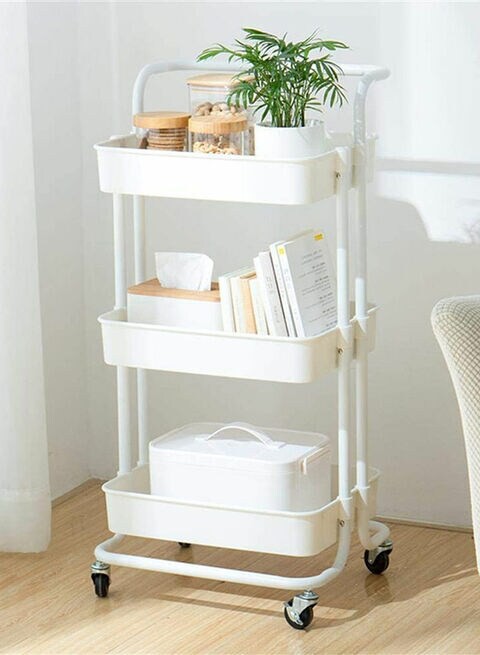 3-Tier Rolling Shelves Metal Cart Organizer White 85x45x35centimeter