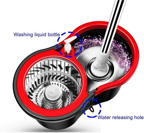 Lushh 360 degree Spinn Rotary Mop Bucket Home Cleaner Extended Easy Press Stainless Steel Handle and Easy Wring Dryer Basket for Home Kitchen Floor Cleaning