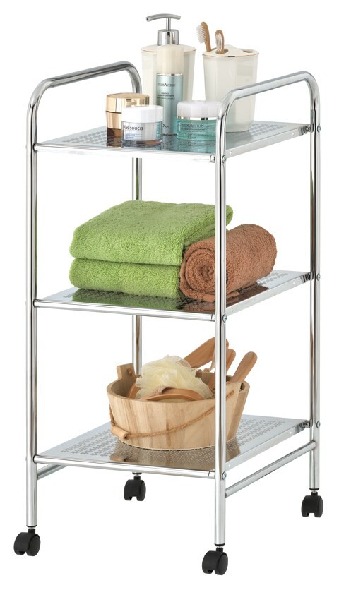 Zenments, 3-Tier Metal Shelf Trolley, Chrome, 32Wx36.5Dx71H cm, HTC-ZEN-263