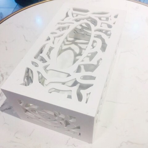 Lingwei - White Wood-Plastic Panel Hollow Carved Tissue Box