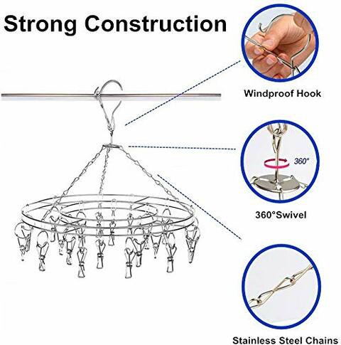 Stainless Steel Hanging Drying Rack Laundry Drip Hanger with 20 Clips for Drying Socks, Baby Clothes, Bras, Towel, Underwear, Hat, Scarf, Pants, Gloves