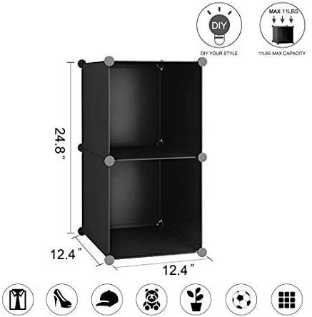 C&amp;Ahome C&amp;Ahome Cube Storage, 2-Cube Organizer Units, Plastic Closet Storage Shelves, Modular Bookcase, Cabinet Ideal For Bedroom, Living Room, Home Office, 12.4&quot; L X 12.4&quot; W X 24.8&quot; H Black