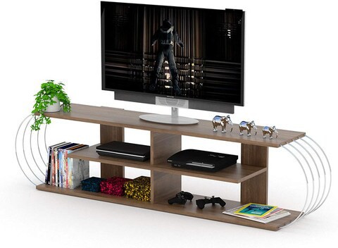 Home Canvas Case Modern TV Unit -Walnut-Chrome (173x42x30cm)