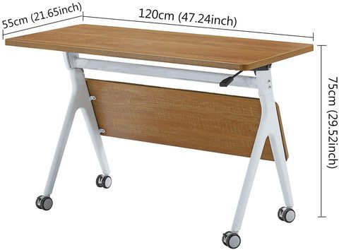 ECVV Flipper Training Table,Nesting Folding Desk With Casters For Business Office,One-Touch Flip Mechanism And Modesty Panel, Wood, Rectangular, 47&quot; L X 21.6&quot; W X 30&quot; H