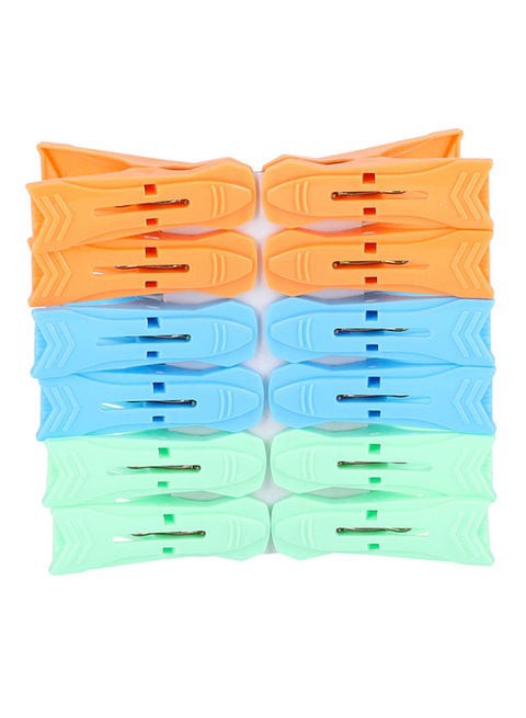 ROYALFORD 12-Piece Plastic Cloth Clip Set Green/Orange/Blue 19inch