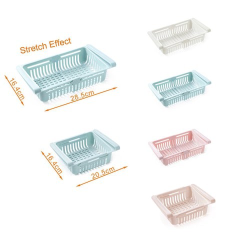 Generic-Kitchen PP Storage Box Food Fruit Container  Organizer Rack Pull-out Drawer Stretch Refrigerator Storage Basket Blue