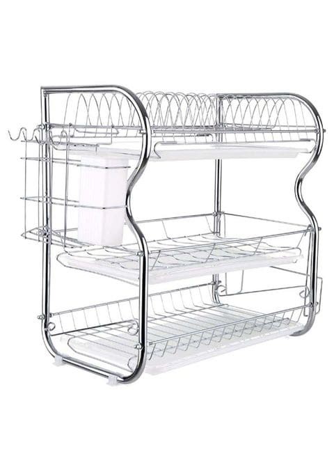 Generic Multi-Functional 3-Tier Dish Rack With Cutting Board Holder Silver