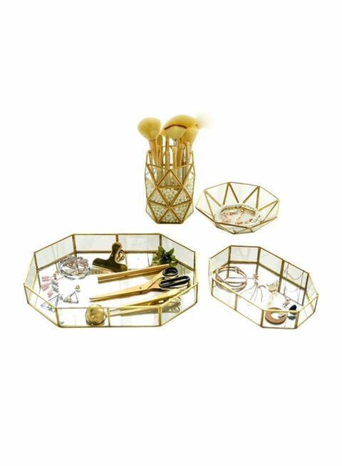 East Lady Glass Makeup Organizer Tray Gold/Clear 20x14.2x4.5cm