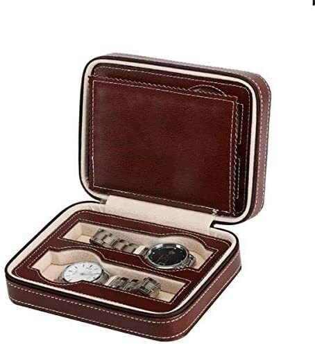 Generic Luxury Leather Portable Watch Travel Case Brown Zipper Book 4 Slots Box