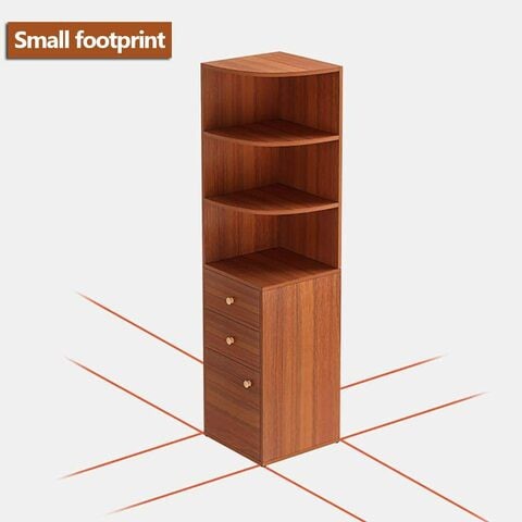 Nar Corner Storage Cabinet, Free Standing Pantry Cabinet With 2 Drawer Cabinet And 3 Shelves, Home Office Furniture Bookcase, Side Cabinet, Cupboard, Wood Cube Organizer (G153-Cherry S)