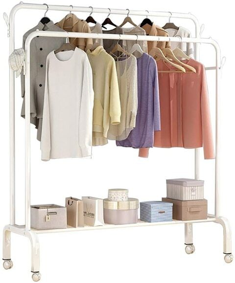 Naor Garment Cloth Rack, Clothes Hanger Stand Clothes Dryer Rail With Branch Hook Large Bottom Storage Space For Shoes Clothes Jacket Umbrella Hats Scarf Handbags (130Cm-White)