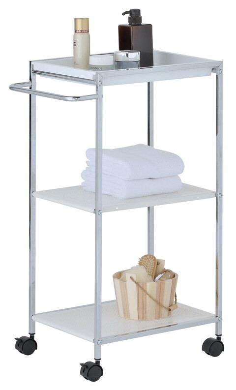 Zenments, 2-Metal Shelf and 1-PP Tray Trolley, Chrome, 46.5Wx31Dx76H cm, HTC-ZEN-269