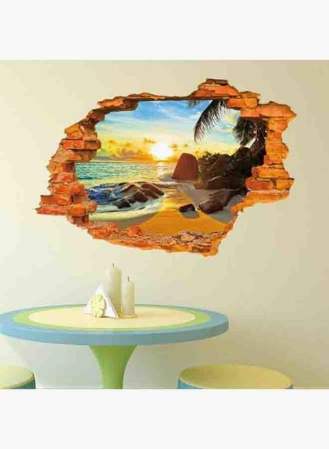 Homeyan 3D Beach Sunshine Wall Sticker Brown/Blue/Yellow 60X90cm