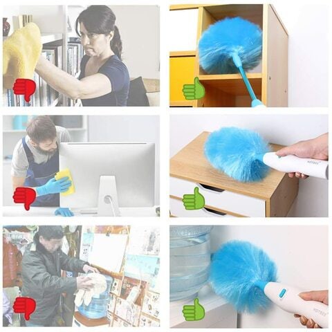 Electric Feather Duster Spin Duster Adjustable Feather Duster Dirt Dust Brush Removing Dust in One Spin (Blue)