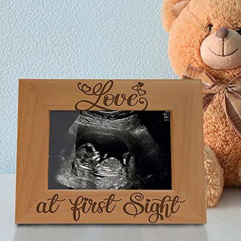 Kate Posh Love At First Sight Sonogram Photo Frame - Engraved Natural Solid Wood Picture Frame (3 1/2 X 5 Horizontal)