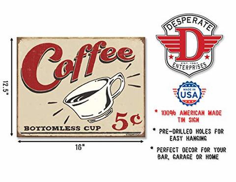 Desperate Enterprises Schonberg - Coffee 5 Cents Tin Sign, 16&quot; W X 12.5&quot; H