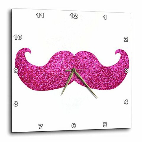 3Drose Dpp_112879_2 Hot Pink Bling Mustache-Faux Glitter-Fun Girly Moustache Photo Graphic-Not Actual Glitter-Wall Clock, 13 By 13-Inch