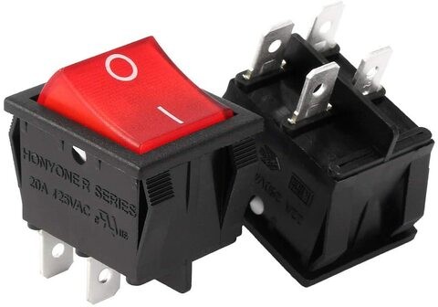 DealMux AC 20A/125V 22A/250V DPST 4 Pins 2 Positions I/O On/Off Boat Rocker Switch w Backlit Red Light