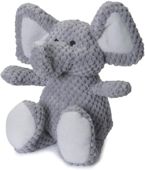 Godog Checkers Elephant With Chew Guard Technology, Durable Plush Squeaker Dog Toy, Gray, Large