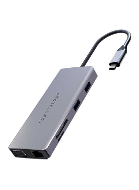 Powerology - 11 In 1 USB-C 60W USB-C Power Delivery Input 3.0 Super Speed Data Transmission Hub Grey