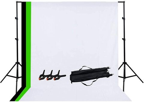 Coopic S02 Background Stand Kit: 1Pc 2m*2m/200cm*210cm Backdrop Background Stand, 1.6m*3m White Black Green Non Woven Backdrop, 3Pcs Clamp Clips For Photography Adjustable Photo Video Studio