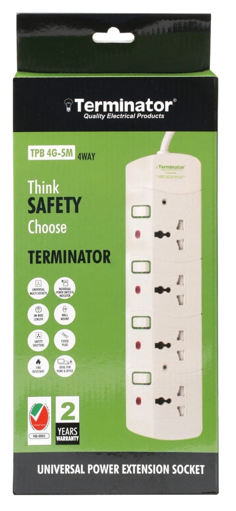 Terminator 4-Port Universal Power Extension Extension with 13A and 5M Plug