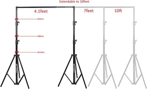 COOPIC S06 2.8 X 3.2 meters Heavy Duty Adjustable Backdrop Support System Photography Studio Video Stand with 4 Heavy Clamps and 1 Carrying Bag (S06 1 KIT)