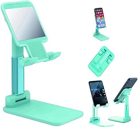 Foldable Smart Phone And Tablet Stand For Desk With Angle And Height Adjustable (Green)