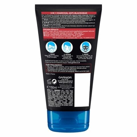 Garnier Skin Active 3 in 1 Clean Charcoal Scrub and Wash 150 ml