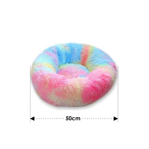 ALISSA-50cm Round Donut Beds Sofa for Small Dogs, Warm Plush Calming Pet Bedding, Pluffy, Comfy&amp;Cute Faux Fur Cuddler, Multi-color.