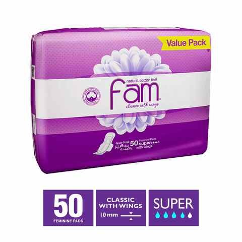 Fam Maxi Thick Pads With Wings Made Of Natural Cotton , 50 Pads