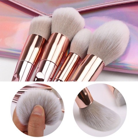 10-Piece Metal Makeup Brush Set Rose Gold