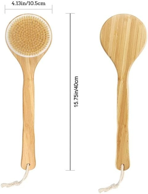 SKY-TOUCH Bath Brush Long Handle Shower Brush Soft Body Brush Back SPA Clean Natural Bristles Exfoliating Brush Long Wooden Handle Cleans the Body Easily