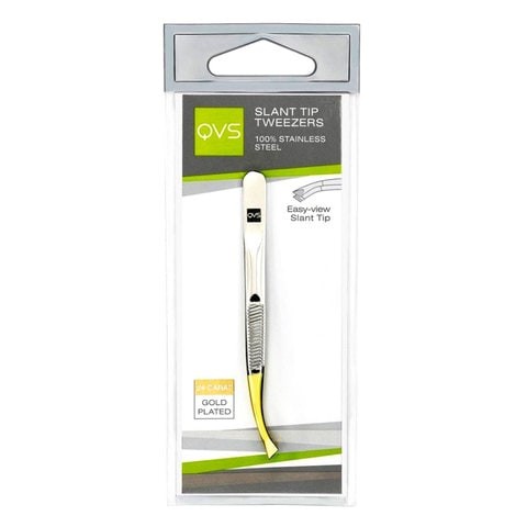 QVS Easy View Slant Tip Tweezers - Gold and Silver