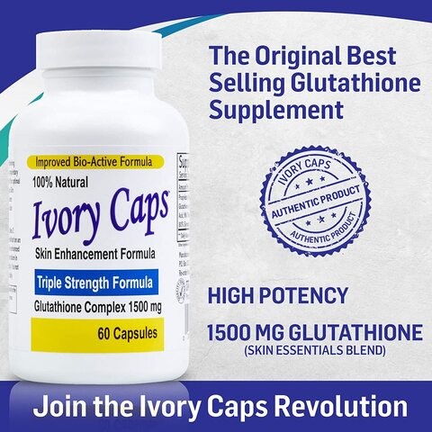 Ivory Capsules Maximum Potency 1500mg Glutathione for Combination Skin Lightening Pills, 60 Capsules